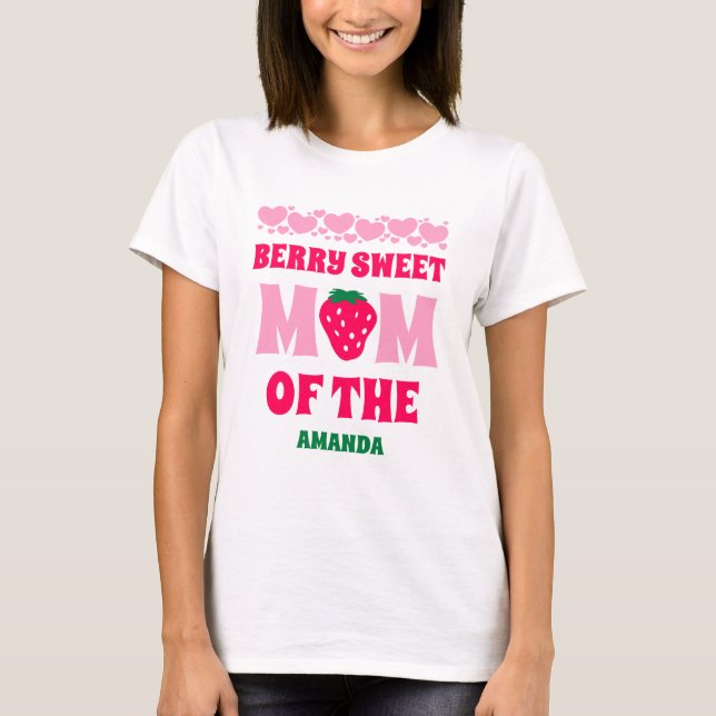 Camiseta Celebração de Primeiro Aniversário de Morango Mamã (Frente)