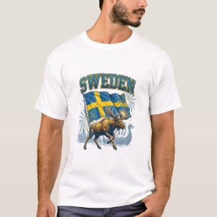 Camiseta Celebração de Rena Patriótica da Bandeira da Suéci