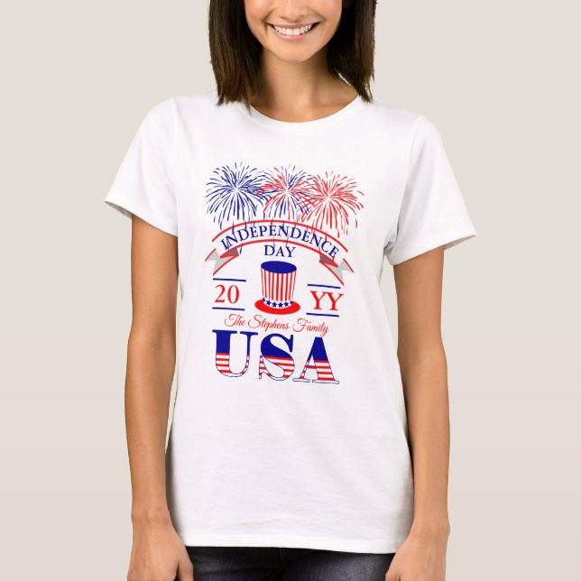 Camiseta Celebração do Dia da Independência no 4 de julho  (Frente)