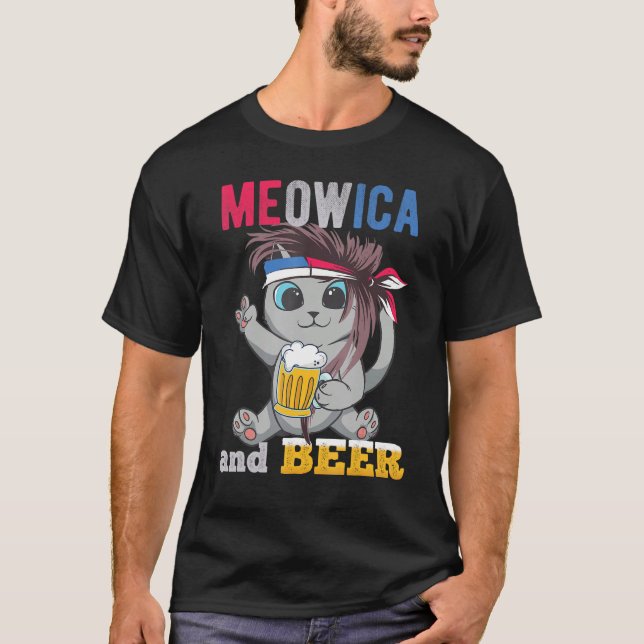 Camiseta Celebração do Gato Mullet Patriótico Americano Meo (Frente)