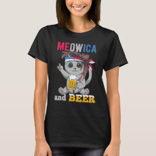 Camiseta Celebração do Gato Mullet Patriótico Americano Meo