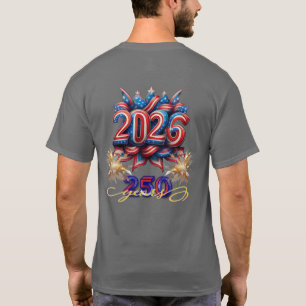 Camiseta Celebração Patriótica de Ano Novo 2026 250 Anos