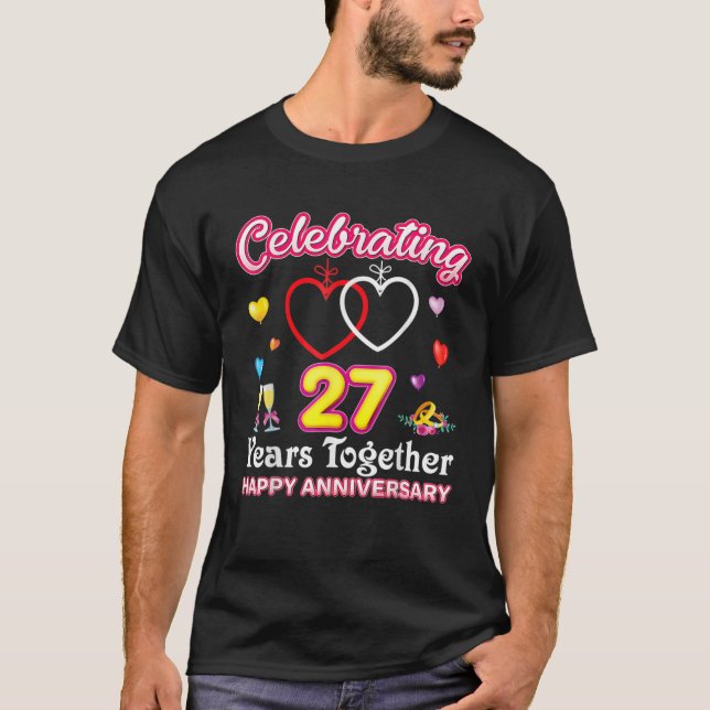Camiseta Celebrando 27 Anos Juntos Feliz 27º Casamento A (Frente)