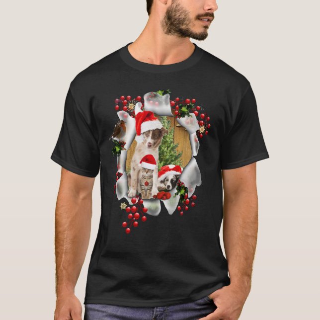 Camiseta Celebrando o Natal com amantes de estimação (Frente)