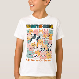 Camiseta Celebrar 100 Dias de Escola com Animais Kawaii