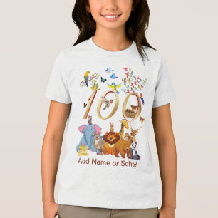 Camiseta Celebrar 100 dias de escola com animais selvagens