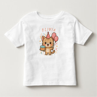 Camiseta Celebrar a Alegria: Gato Adorável com Balões e Bol