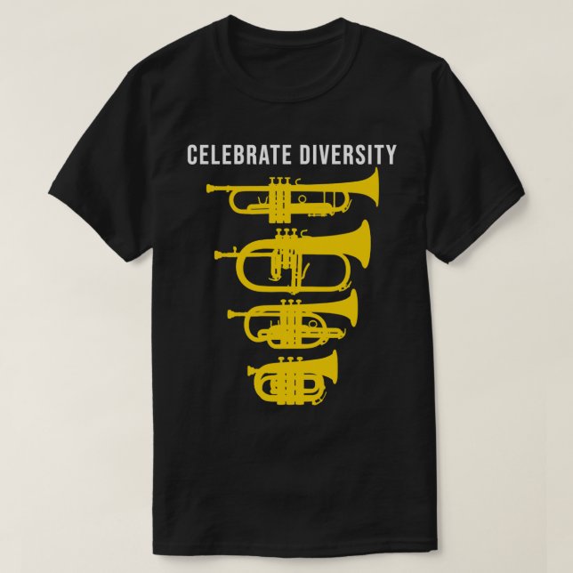 Camiseta Celebrar a diversidade, trompete engraçado, corne (Frente do Design)