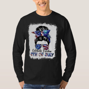 Camiseta Celebrar a Liberdade Mensageiro Bun Sunglass Sinal