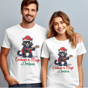 Camiseta Celebrar a magia do gato de Natal