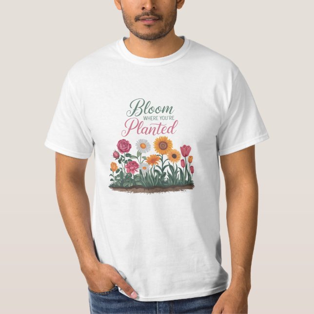 Camiseta Celebrar a Natureza com Designs florescentes (Frente)