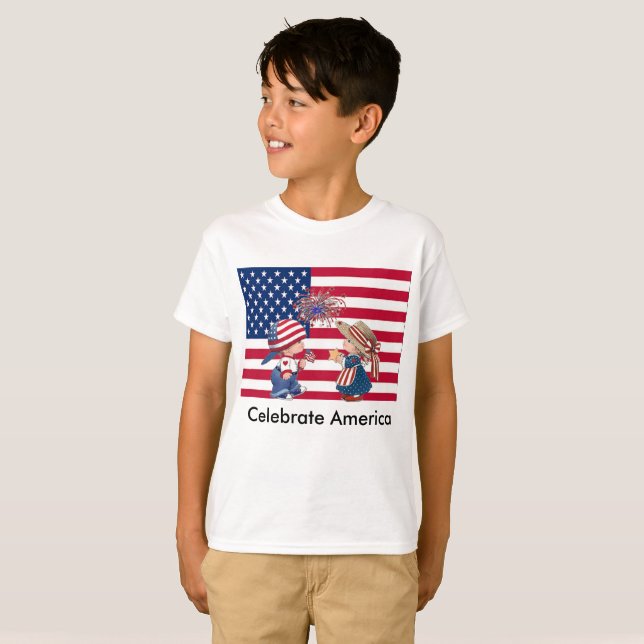 Camiseta Celebrar bandeira americana (Frente Completa)