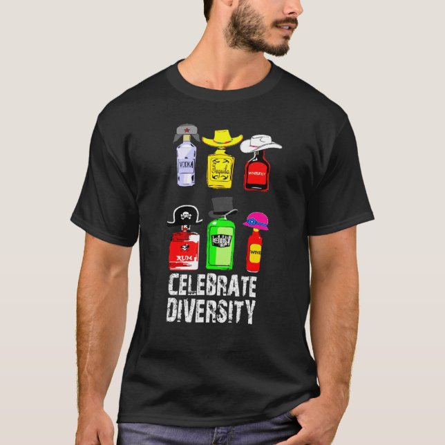 Camiseta Celebrar Diversidade Vodka Gin Rum Wine Teq (Frente)