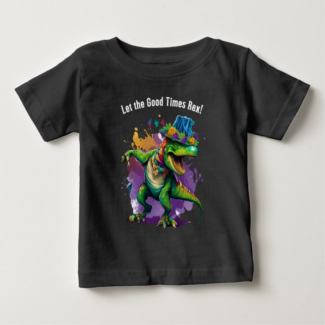 Camiseta Celebrar Mardi Gras com Dinossauro T Rex (Frente)