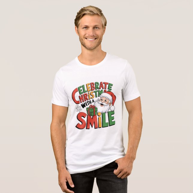 Camiseta Celebrar o Natal com o sorriso dos Papais noeis (Frente Completa)