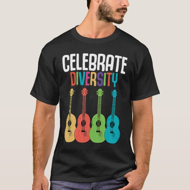 Camiseta Celebrate Diversity  Ukulele Player Music  Graphic (Frente)