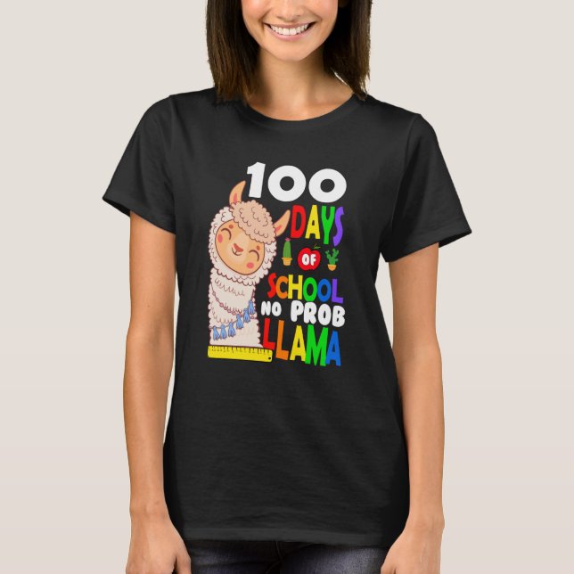 Camiseta Celebrating 100 Days of School NoProb Llama Kids & (Frente)