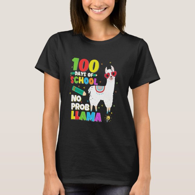 Camiseta Celebrating 100 Days Of School NoProb Llama Kids T (Frente)