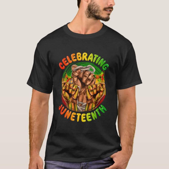 Camiseta Celebrating Junenth Leopard Black African American (Frente)