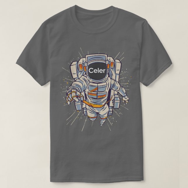 Camiseta Celer Crypto Tee, Astronauta Celer para Lua (Frente do Design)