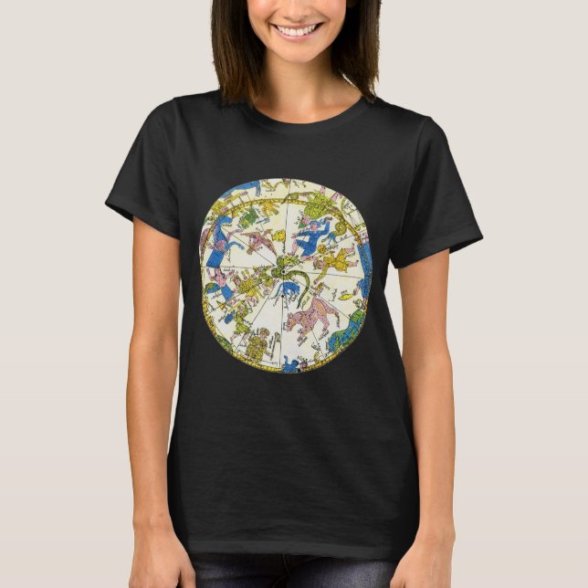 Camiseta Celeste Vintage, Esfera Árabe, Constelações (Frente)