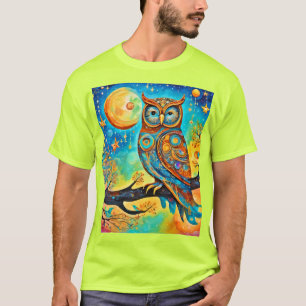Camiseta Celestiais de Coruja Vibrante: Maravilha e Magia