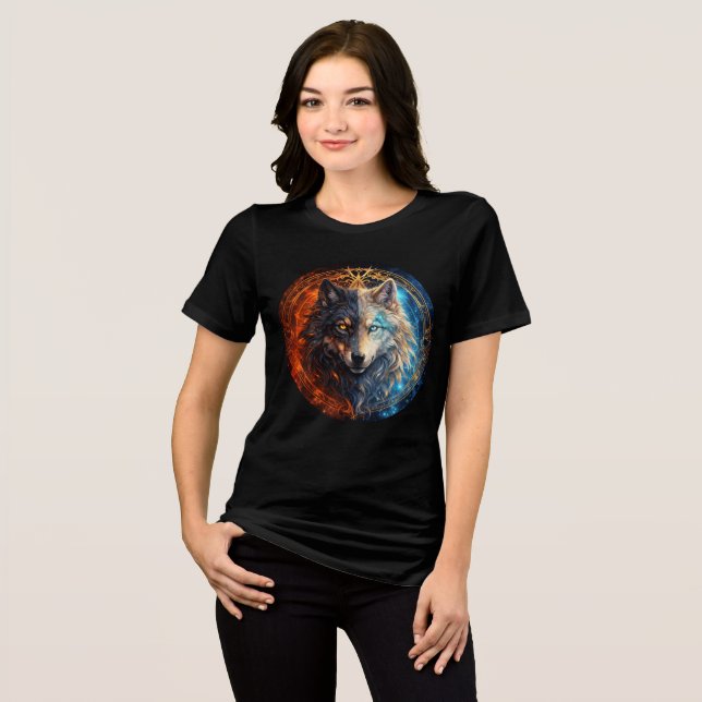 Camiseta Celestial Balance Wolf – Fire and Ice (Frente Completa)