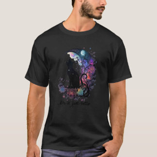 Camiseta Celestial Black Cat Gazing At Full Moon Pretty Kit