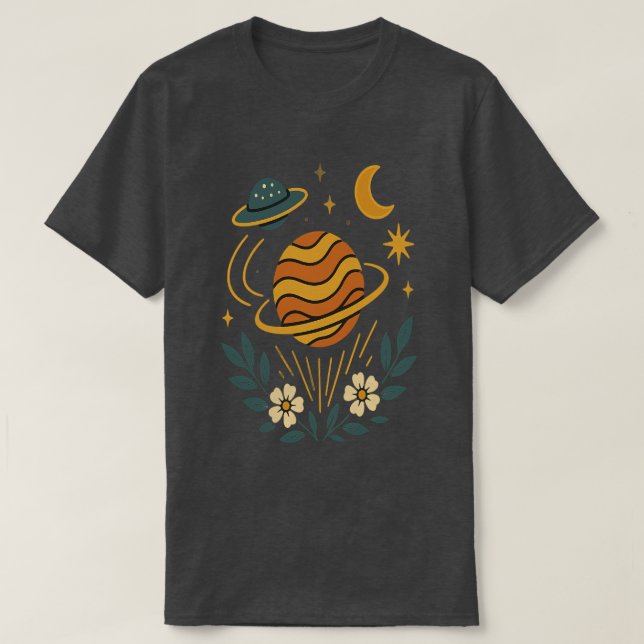 Camiseta Celestial Bloom - Vintage Cosmos (Frente do Design)