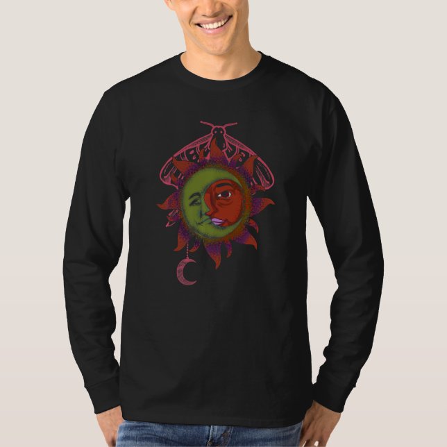Camiseta Celestial Bodies Universe Astronomy Boho Sun Moon  (Frente)