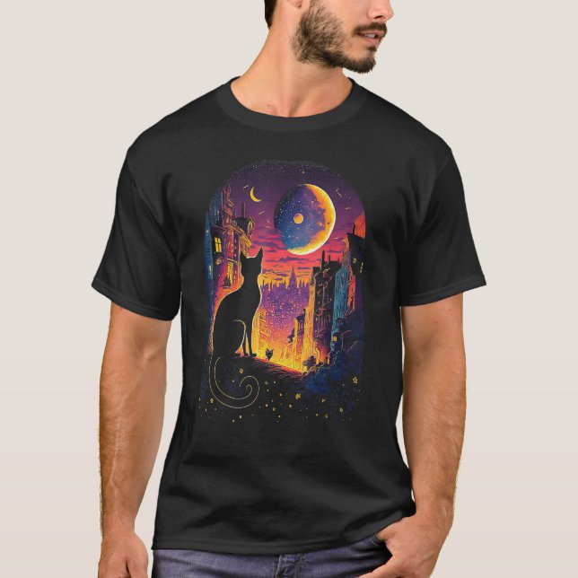 Camiseta Celestial Feline  Moon Cat's Spell (Frente)