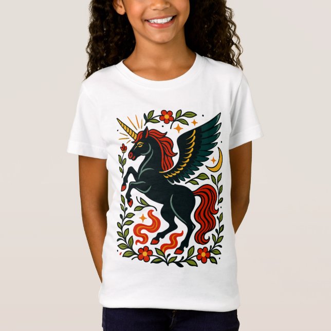 Camiseta Celestial Floral Pegasus Unicórnio Arte F (Frente)
