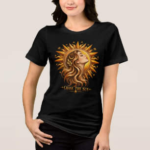 Camiseta Celestial Gold Goddess Explosão Solar "Perseguir o