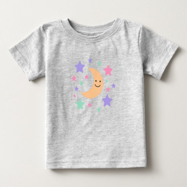 Camiseta Celestial Lua e Estrelas Pastel Fofa (Frente)