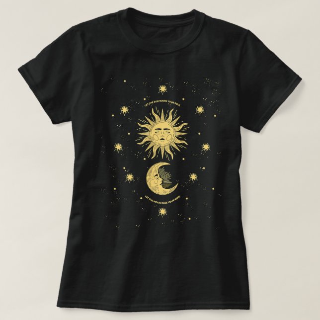 Camiseta Celestial Mística Sol Lua Gótica Boho Bohemian A (Frente do Design)