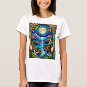 Camiseta Celestial Mononlit Ocean Fantasy Landscape Art Tee
