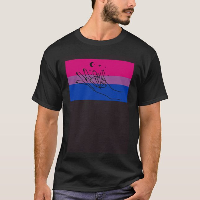 Camiseta Celestial Moon Bisexual Pride Flag Crystal Collect (Frente)