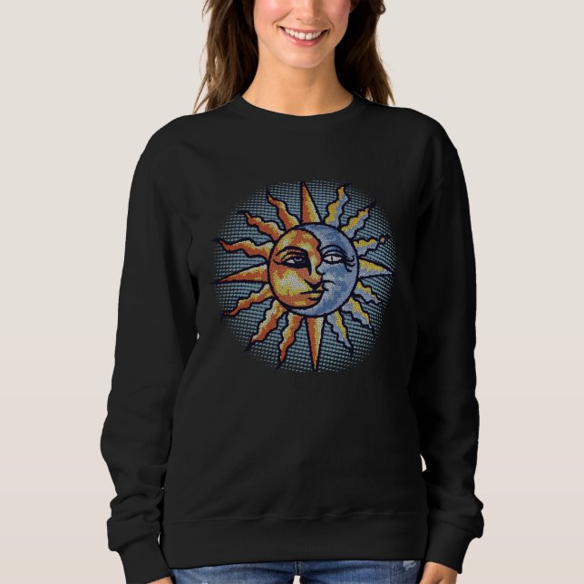 Camiseta Celestial Mosaic Sun & Moon Faces Graphic (Frente)