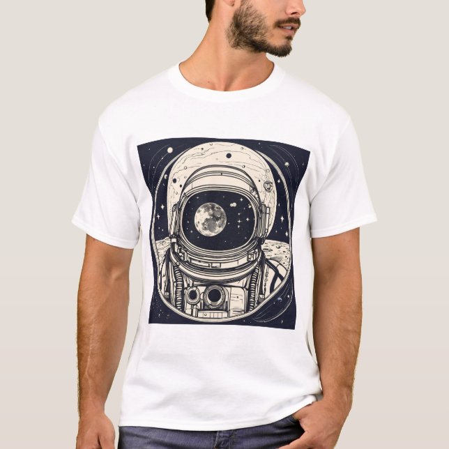 Camiseta "Celestial Odisseia Tee: Capacete Astronauta e Pla (Frente)