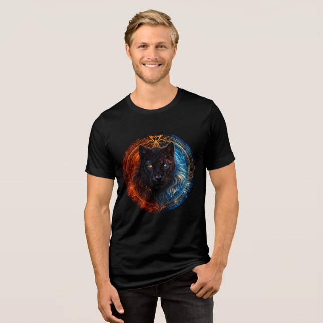 Camiseta Celestial Panther – Fire and Ice Mandala Art (Frente Completa)