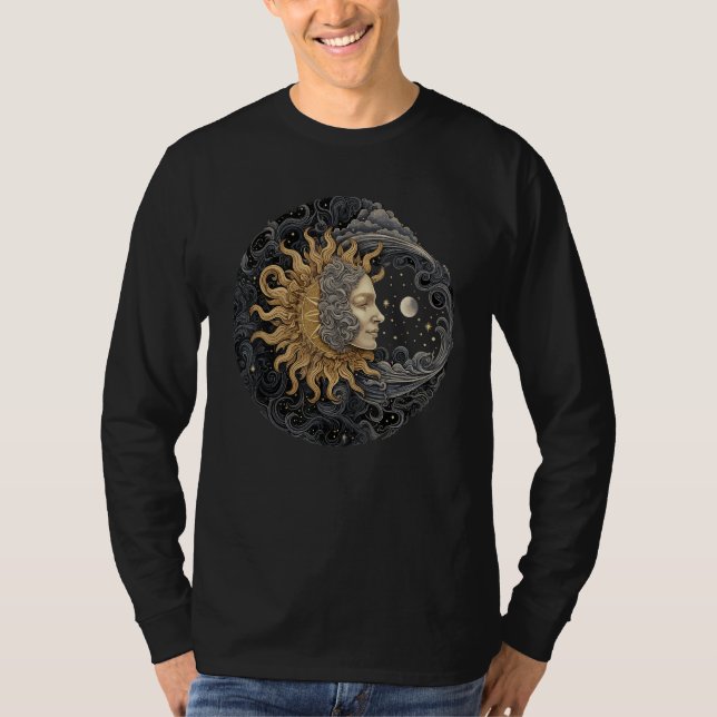 Camiseta Celestial Space Sun Moon Boho Luna Solar Astronomy (Frente)