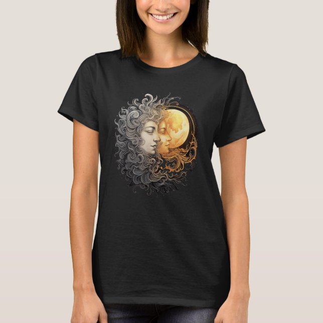 Camiseta Celestial Space Sun Moon Boho Luna Solar Astronomy (Frente)