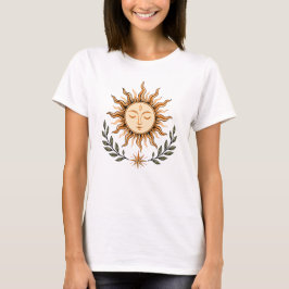 Camiseta Celestial Sun Face Botanical Mystical Art