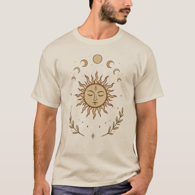 Camiseta Celestial Sun Moon Phases Mystical Botanical Art (Frente)