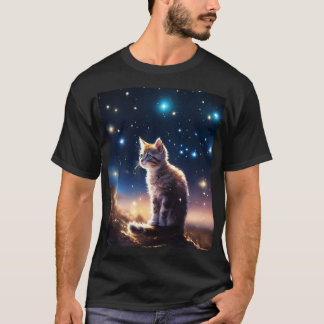 Camiseta Célestial Whiskers: Viagem de Kitten através do
