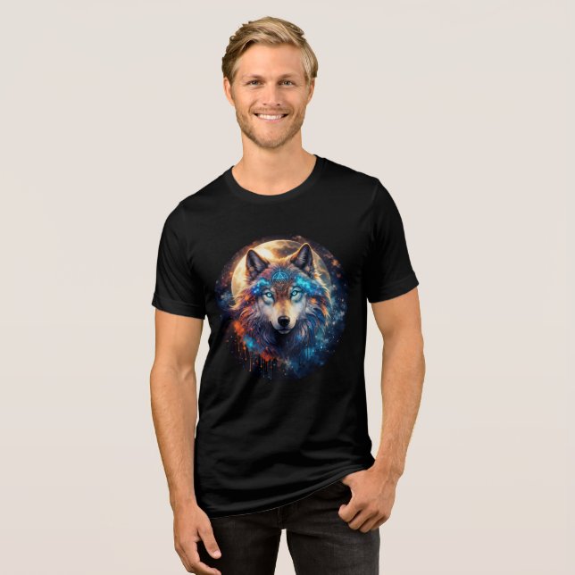 Camiseta Celestial Wolf with Sacred Geometry (Frente Completa)