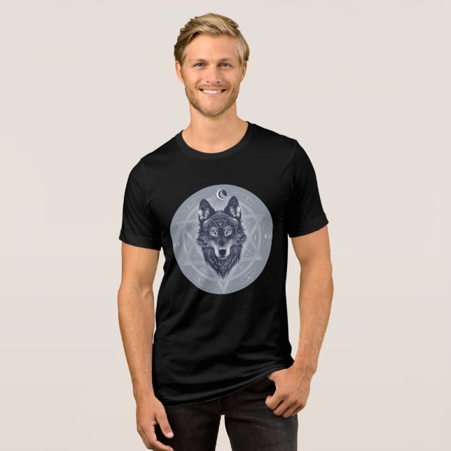 Camiseta Celestial Wolf with Sacred Geometry (Frente Completa)
