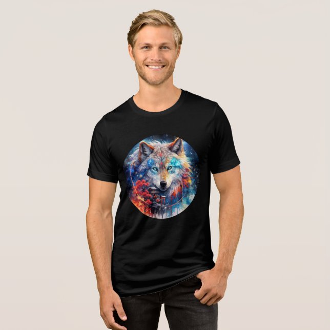 Camiseta Celestial Wolf with Temple and Galaxy Sky (Frente Completa)