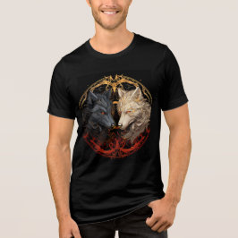 Camiseta Celestial Wolves – Gold & Fire Spirit Design
