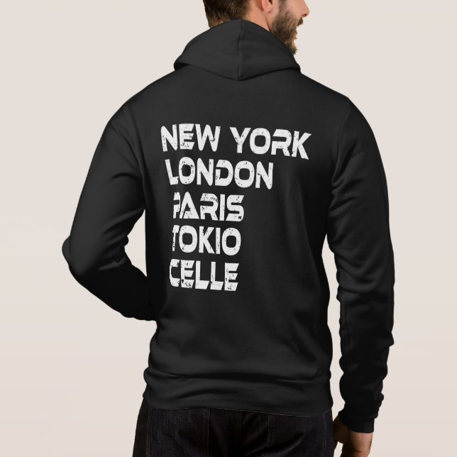 Camiseta Celle New York London Tokio Paris Hoodie (Verso)